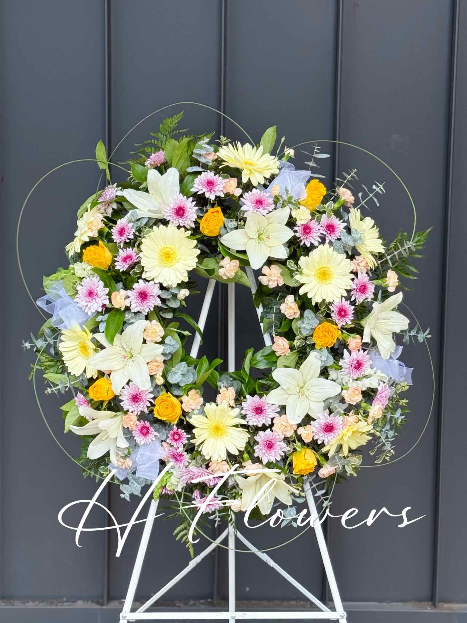 PINK-YELLOW FLOWER WREATH