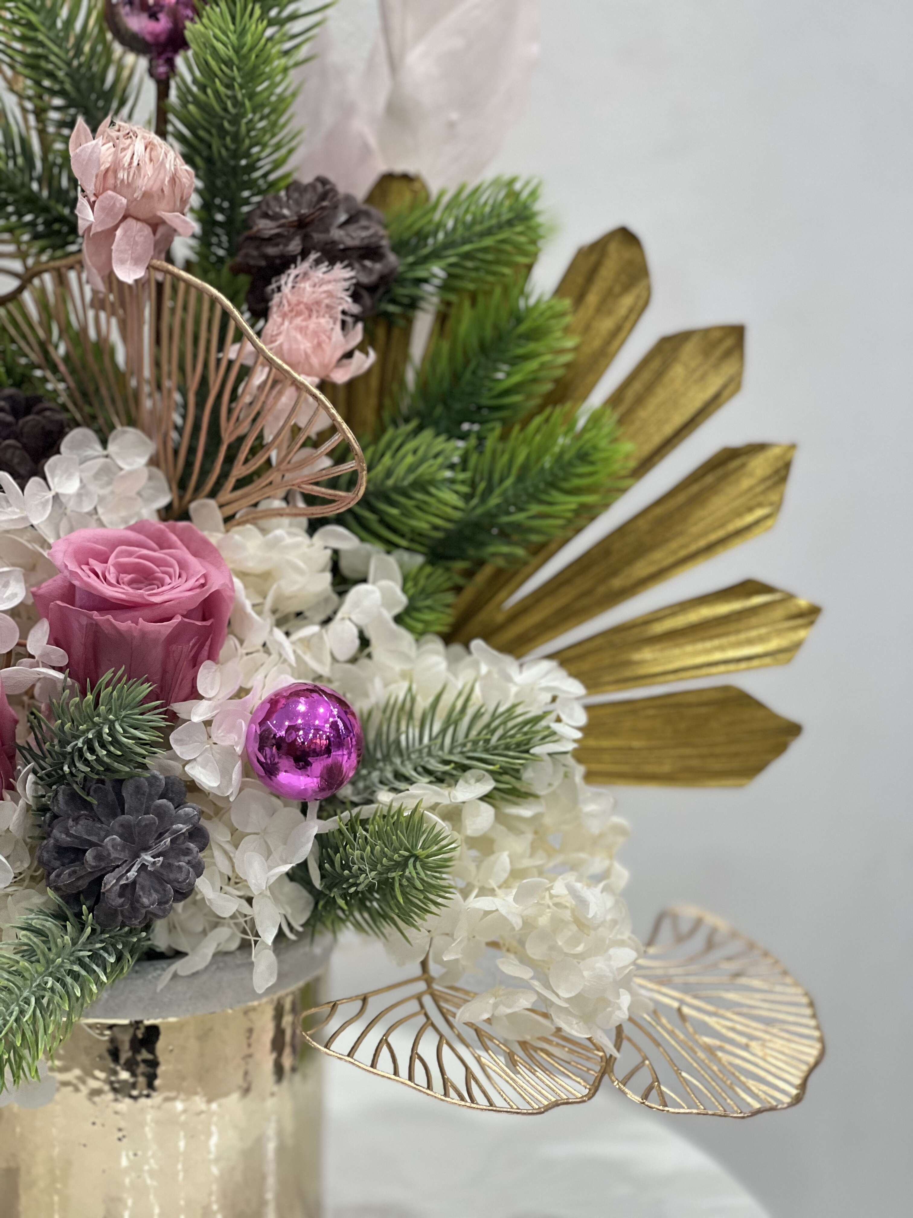 Dried Roses and Green Leaves for Christmas