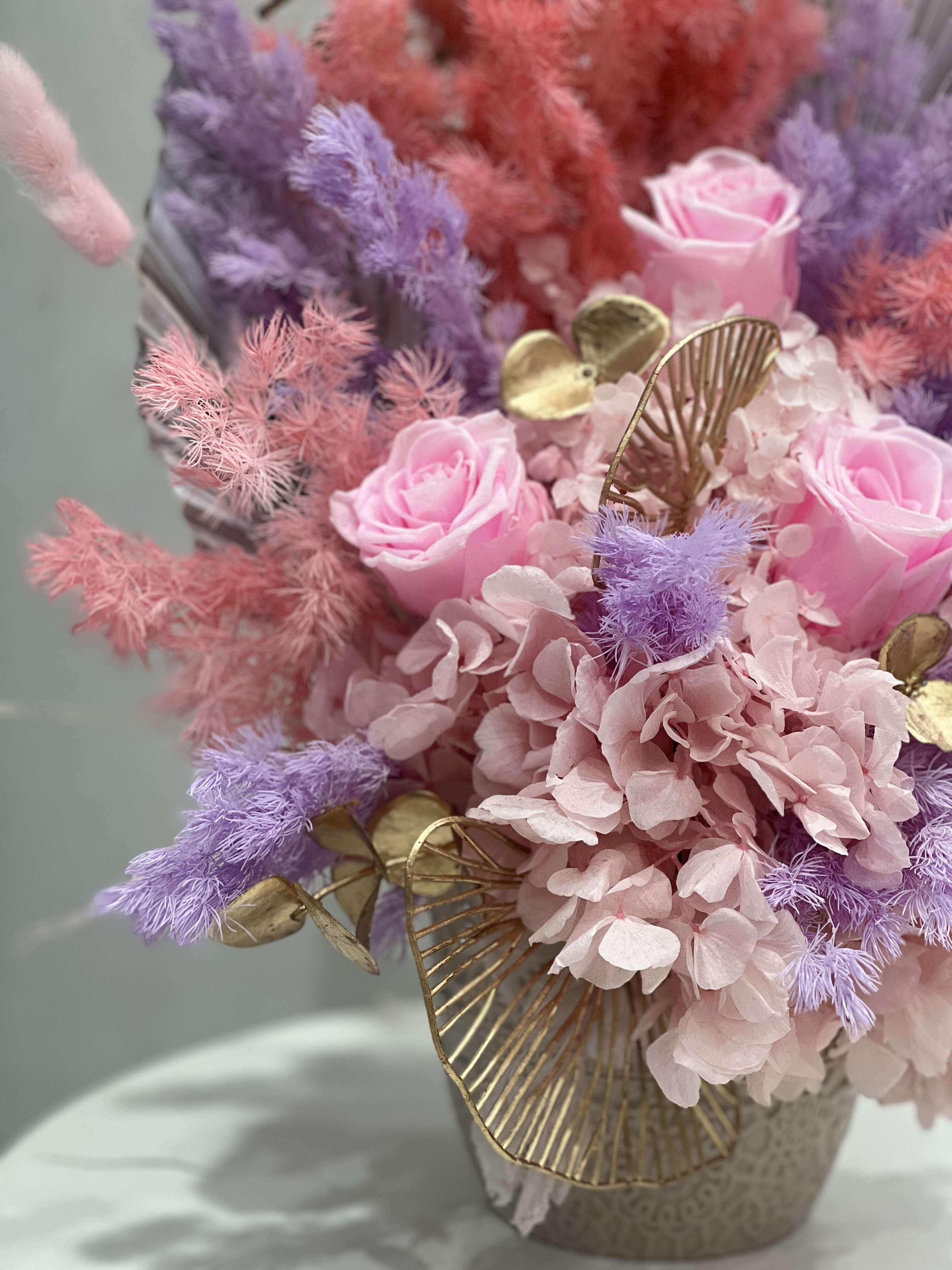 Dried Rose and Hydrangea Arrangements