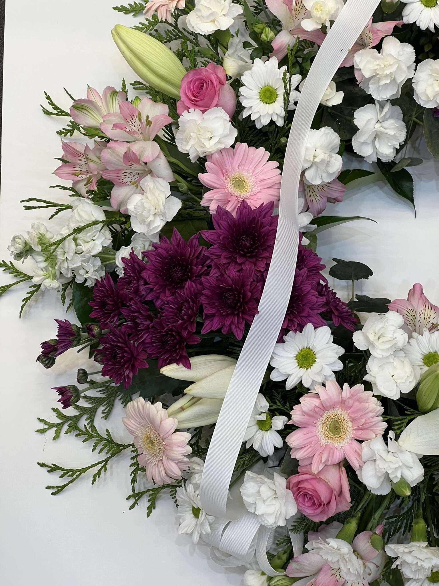 80CM (LARGE) Purple &Pink -WHITE FLOWER WREATH