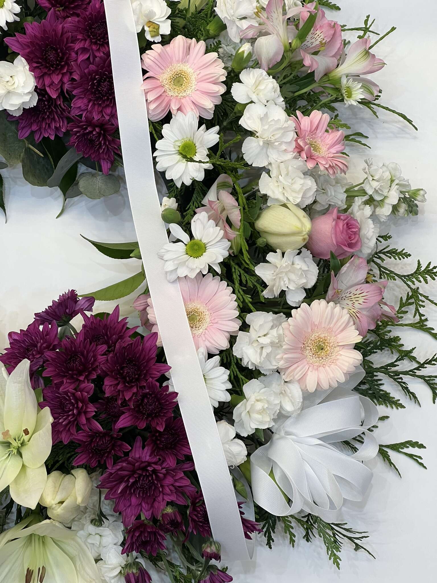 80CM (LARGE) Purple &Pink -WHITE FLOWER WREATH