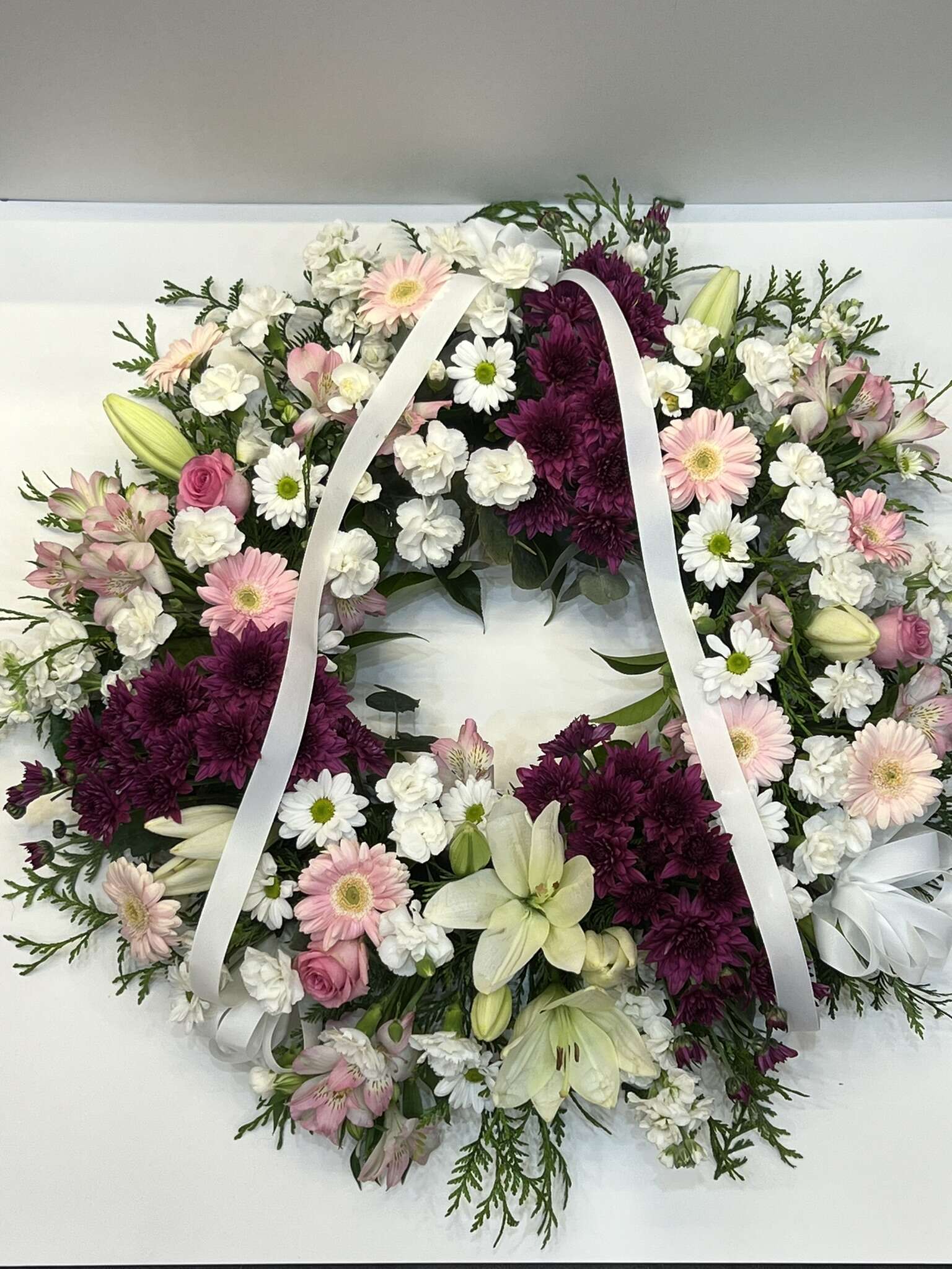 80CM (LARGE) Purple &Pink -WHITE FLOWER WREATH