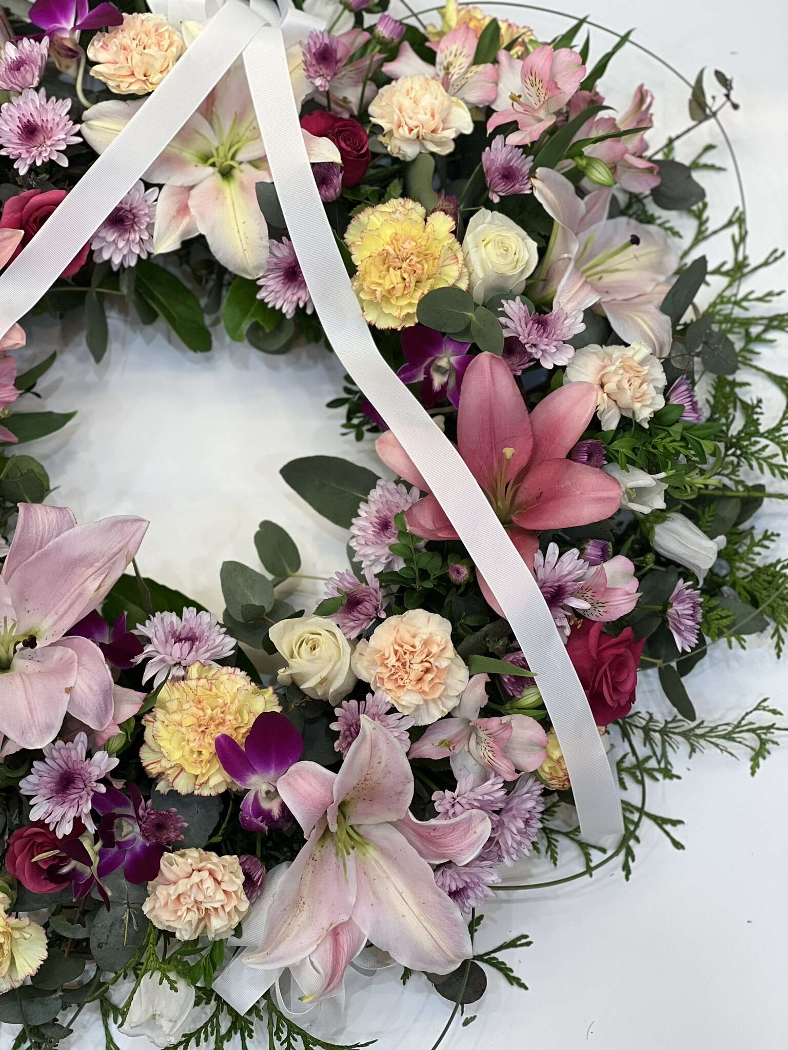 Pink-yellow & Purple FLOWER WREATH