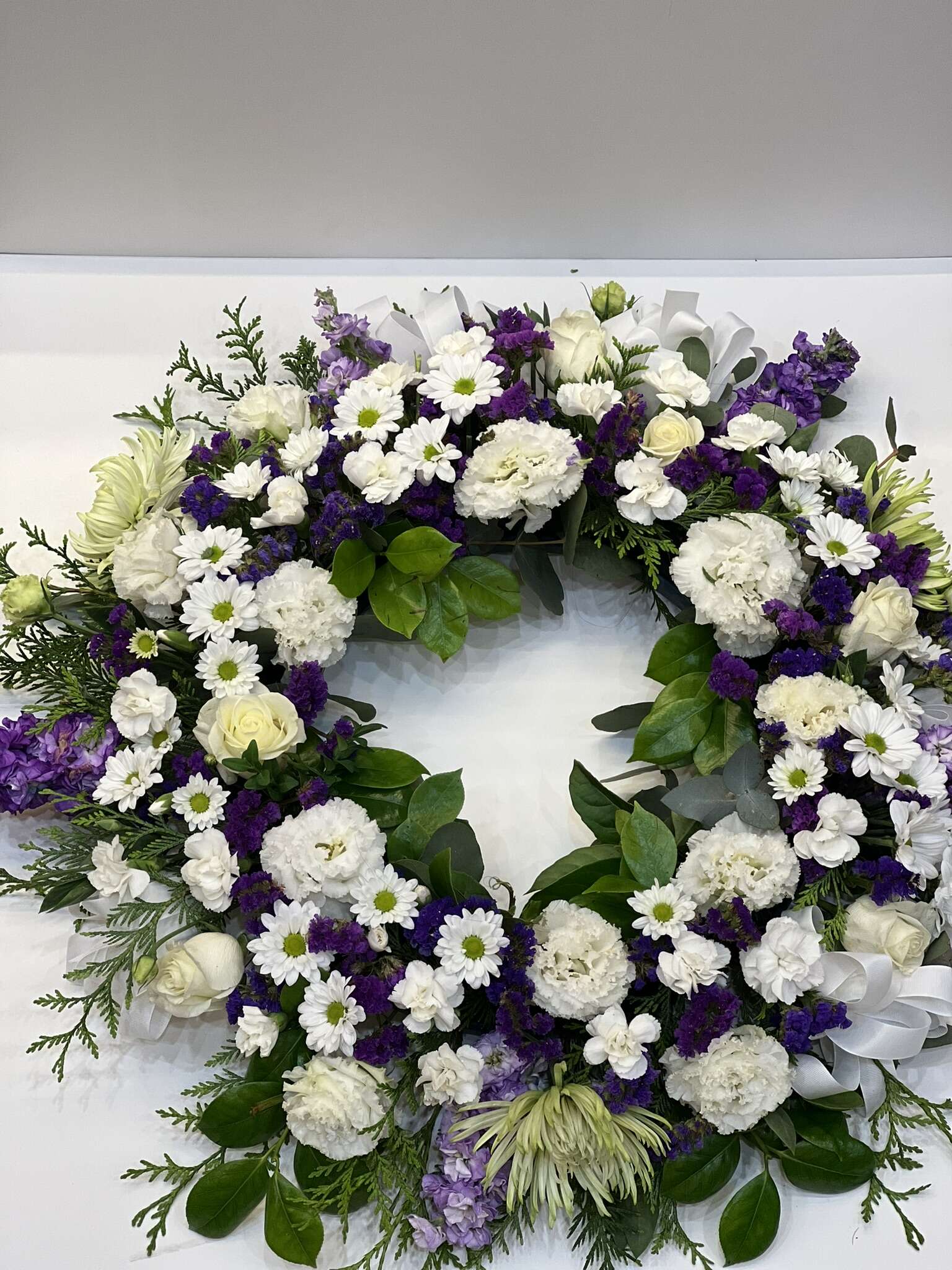 PURPLE & WHITE FLOWER WREATH