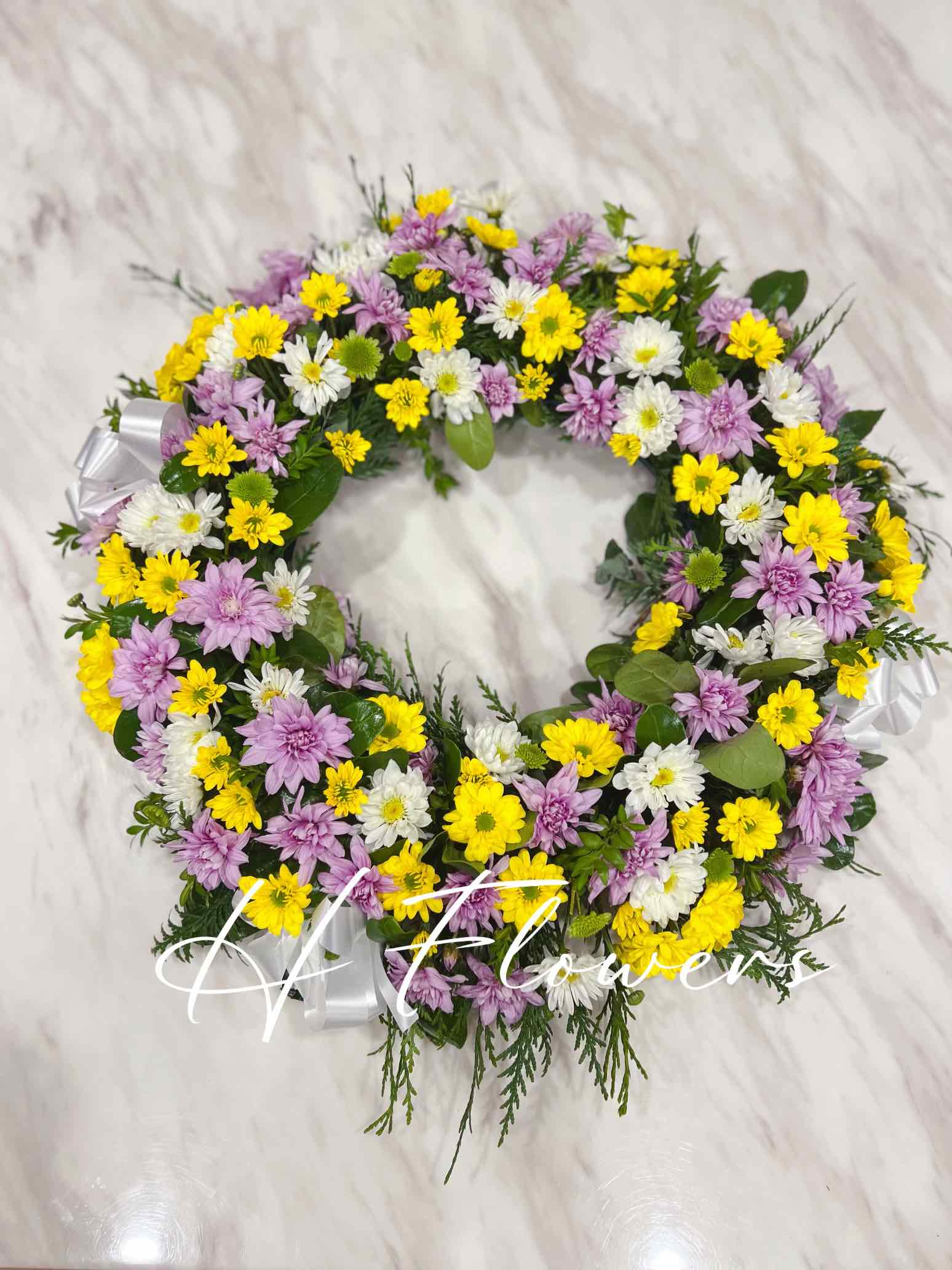 Pink-yellow & White FLOWER WREATH
