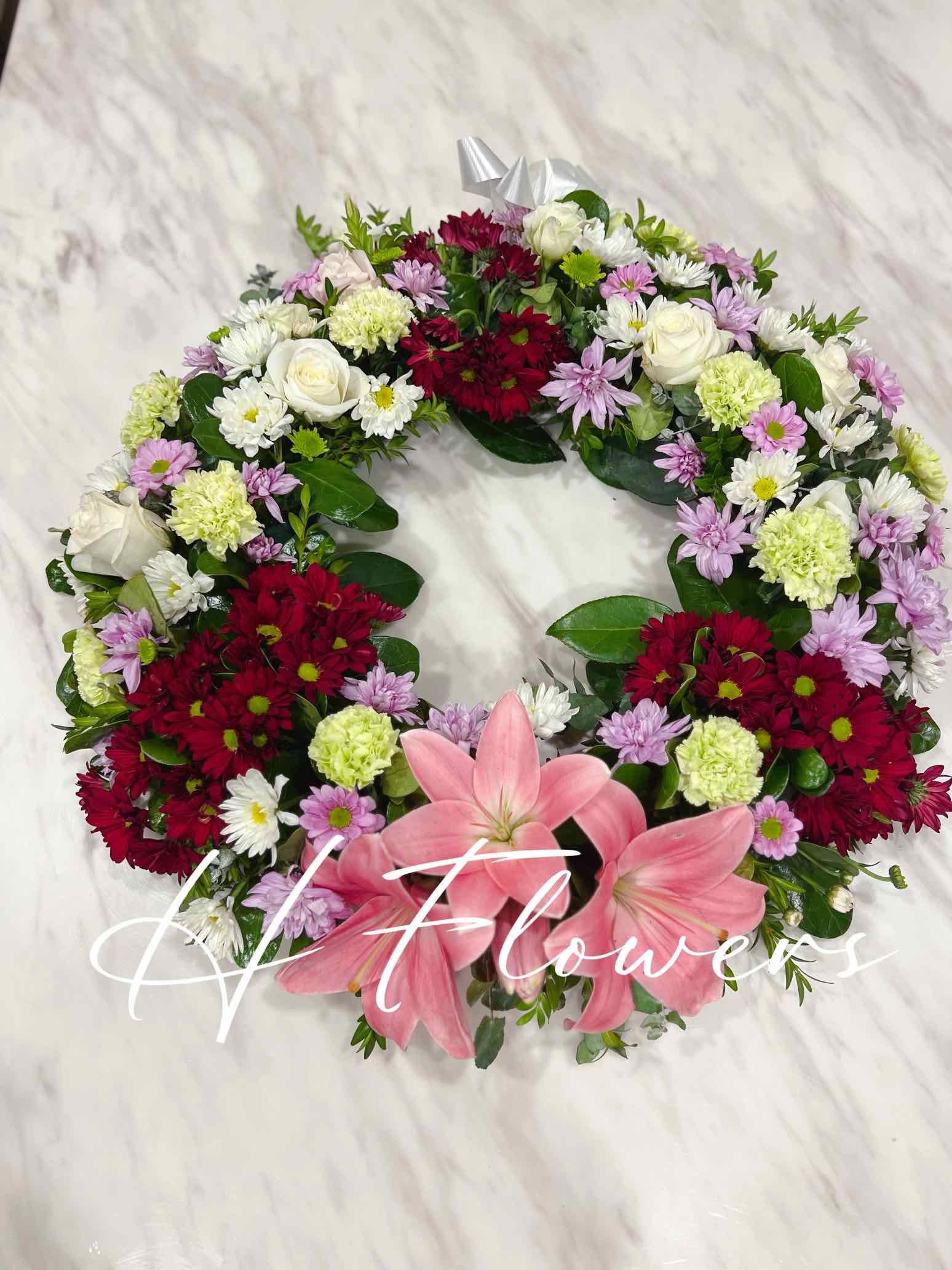 Pink-Red & White FLOWER WREATH