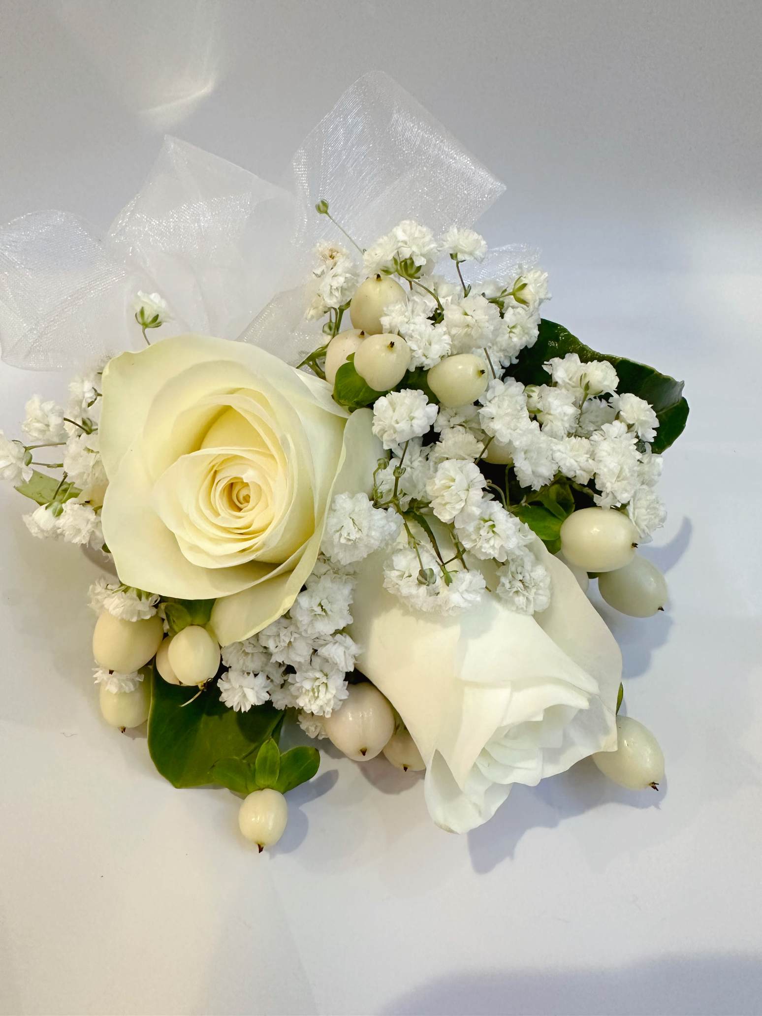 2 White roses Corsage